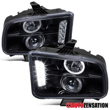 Fit 2005-2009 Ford Mustang GT Black Smoke LED Halo Projector Headlights Lamps picture
