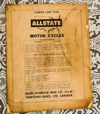 Original Allstate Motor Cycle 175 de luxe parts manual parts list 1950's to 1960 picture