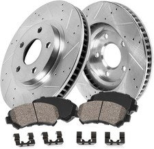 Callahan Front Drilled Slotted Brake Disc Rotors and Ceramic Pads +...  picture