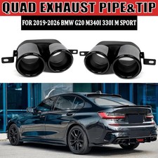 FOR 2019-26 BMW G20 M340i 330i Gloss Black STAINLESS QUAD EXHAUST TIP FINISHERS picture