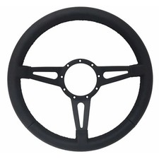 VSW 14” 9-Bolt Black Leather Slotted Steering Wheel Mustang 65-73 W/ Black Bi... picture