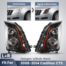 Upgrade Halogen Headlight For 2008-2014 Cadillac CTS Black w/Bulbs Left+Right picture