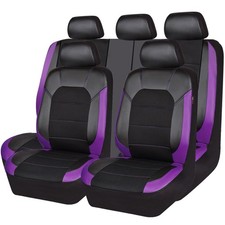 CAR PASS Leather Seat Covers, Breathable Universal Car Full Set, Black&Purple picture