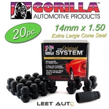 (20pc) Gorilla Wheel Lock Set, Factory Style Bulge, 14mm x 1.50, Black, 96643BDX picture