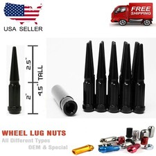 24PC 1/2x20 BLACK 4.5”SPLINE SPIKE LUG NUTS FITS DODGE/CHEVY + ANTI THEFT KEY picture