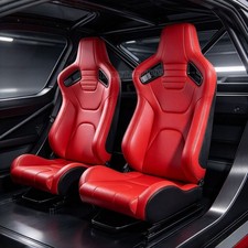 2X Adjustable Car Universal Racing Bucket Seats Red PVC Reclinable Racing Seat picture