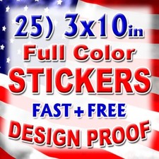 25 3x10 Custom Printed Full Color Outdoor Vinyl Car Bumper Sticker Logo Decal picture