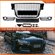 RS5 Honeycomb Front Grille & Fog Light Grill Glossy Black For Audi A5 2008-2011 picture