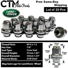 20x Chrome Mag 14x1.5 Lug Nut Range Rover LR2/3/4 Discovery Defender Stock Wheel picture