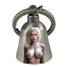 Sexy Tattooed Blond Motorcycle 'Evil Spirits' Biker Guard Bell. Silver Bell picture