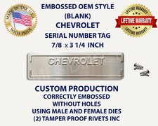 CHEVY CHEVROLET DOOR DASH TAG DATA SERIAL NUMBER VIN PLATE EMBOSSED (BLANK) USA picture