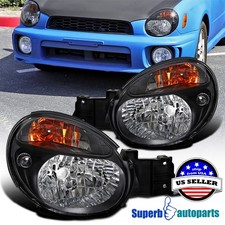 Fits 2002-2003 Subaru Impreza WRX Headlights Black Head Lamps Pair Left+Right picture