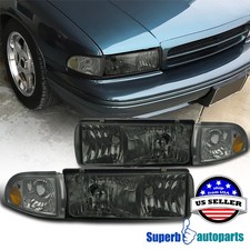 Fits 1994-1996 Chevy Impala Headlights Head Lamp w/ Corner Lights Smoke picture