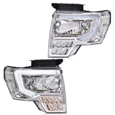 Pair Chrome/Clear LED DRL Headlights Front Lamps Fit For 09-14 Ford F-150 Pickup picture