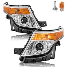 For 2011-2015 Ford Explorer Halogen Chrome Housing RH&LH W/Bulbs Headlights  picture