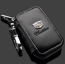 Cowhide Leather Car Key Case Keychain Remote Key Fob Cover for Cadillac picture