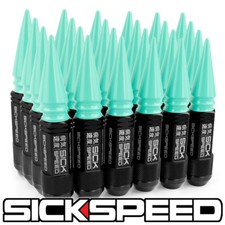 SICKSPEED 24 PC BLACK / MINT GREEN SPIKED ALUMINUM 108MM 3 PC LUG NUTS 14X1.5 picture
