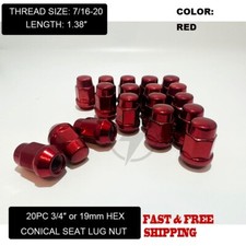 20pc 7/16-20 For Classic Chevrolet Red Conical Seat Bulge Acorn Wheel Lug Nut picture