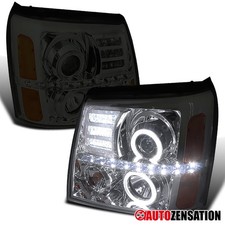 Fit 2002-2006 Cadillac Escalade Smoke LED Halo Projector Headlights Lamps 02-06 picture
