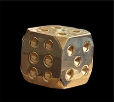 Vintage Brass Plated Die Chopper Shifter Knob Mancave Game Room Paperweight MCM picture