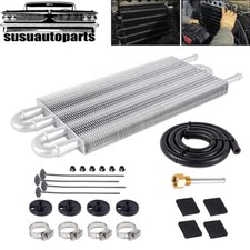 4 Rows Aluminum Remote Transmission Oil Cooler Radiator Converter Kit Universal picture