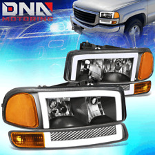 For 1999-2006 Sierra Yukon XL LED DRL Headlights+Bumper Signal Lamps Black/Amber picture
