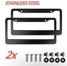 2Pcs Black Metal License Plate Frame Tag Cover Screw Caps Stainless Steel New picture