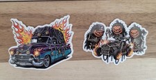 Halloween Hot Rod Stickers 2-Pack - Chained Hearse + Pumpkin Welders - Vinyl Dec picture