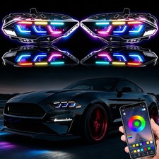 LED Tri-Projector Headlights RGB For 2018-2023 Ford Mustang Dynamic Animation 2x picture