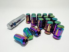 20 Neo Chrome Tuner Racing Lug Nuts For Aftermarket Wheels 12x1.5 + 6 Spline Key picture