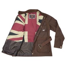 🇬🇧 Triumph Motorcycles Union Jack LDS Wax Jacket Brown Sz 3L Made In England picture
