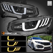 Fits 2016-2021 Honda Civic Black Halogen Projector Headlights Switchback Signal picture