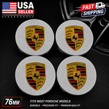 4 Porsche Silver Center Caps Concave 76mm Royal Crest 992 cayenne ,911, Carrera, picture