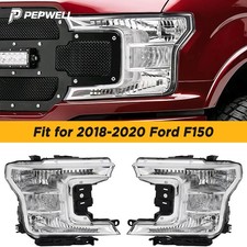Headlights Pair OE Style Lamps Chrome Clear for 2018-2020 Ford F150 Pickup Truck picture