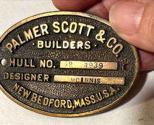 1939 Palmer Scott Co Boat Brass  Plaque/Plate McInnis Hull Design New Bedford MA picture