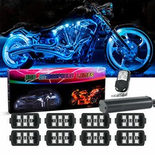 Motorcycle RGB LED Light Kit - 8PCS Multi-Color Underglow Neon Lights Remote Fob picture