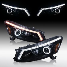 Fit 2008-2012 Honda Accord Sedan Black Smoke LED Halo Projector Headlights Lamps picture