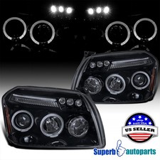 Fits 2005-2007 Dodge Magnum Halo Projector Headlights Black Smoke LED Bar picture