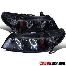 Fit 2006-2011 Honda Civic Sedan Black Smoke LED Halo Projector Headlights 06-11 picture