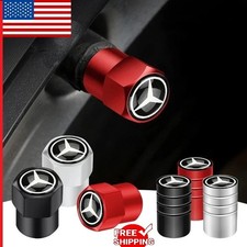 Mercedes Benz Tire Valve Caps Set of 4 Dust Covers Black Silver Red picture