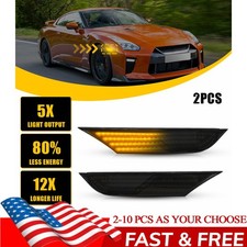 Amber LED Front Bumper Side Marker Light For 2007-22 Nissan GTR R35 Smoked 2-10X picture