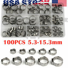 US 100PCS Assorted Hose Clamps Stainless Steel Ear Cinch Rings Crimp Pinch Set picture