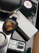 Genuine Porsche 911 Key Ring Black Leather Crest Keychain WAP0500950E New Box picture
