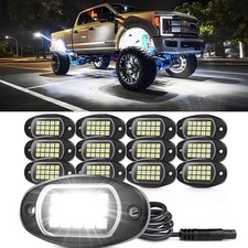 12 Pods Pure White Rock Lights Truck Underbody Glow Lights Kits Waterproof 6000K picture