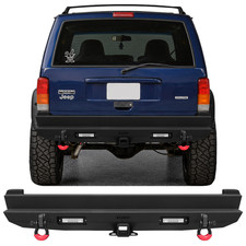 Black Steel Rear Bumper w/LED Lights & D‑Rings Fits 1984‑2001 Jeep Cherokee XJ picture