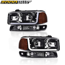 Fits For 99-07 GMC Sierra Yukon LED DRL Black Headlights W/ Bumper Signal Lamps  picture