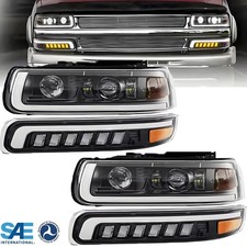 Fits 99-02 Chevy Silverado 00-06 Tahoe LED Headlights+Bumper Lamps Plug&Play DOT picture
