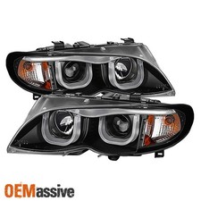 [Eye Lip] Fits 02-05 BMW E46 4Dr 3-Series 3D Halo LED Projector Black Headlights picture