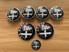 7pcs ALFA ROMEO Car Badge 74mm Hood/Rear 60mm Wheel 40mm Steering Wheel Black picture