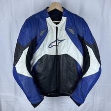 Vintage Blue Alpine Stars Motorcycle Jacket Cow Leather Mens Size US 44 EU 54 picture